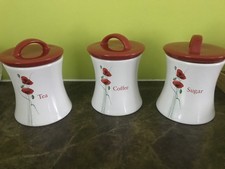 Dunelm Poppy Canister Waisted Shape Jar Set - Tea, Coffee, Sugar