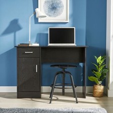 White Black Oak Desk 1 Drawer 1 Door Compact Computer Workstation Home Office