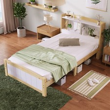 3ft Single Size Bed Single Bed Pine Wooden Kids Bed Frame with Storage Headboard
