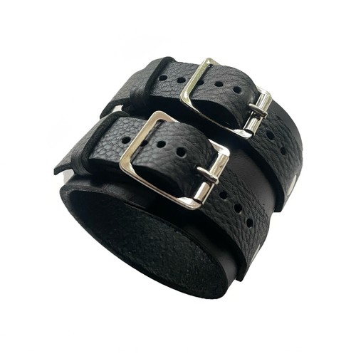 Black leather cuff wristband - leather,