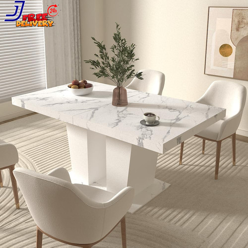 Extendable white marble dining - extendable,