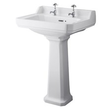 Hudson Reed 600mm Wash Basin & Full Pedestal 2 Tap Hole Ceramic Bathroom Sink