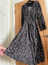 Fat Face Charcoal Grey Black Print Midi Length Wrap Dress, Size 20