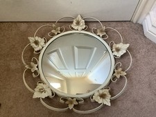 Vinatge 50s 60s 70s White Metal Frame Leaf Round Concave Wall Mirror