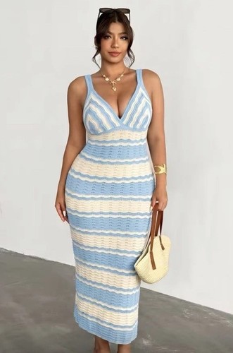 Pale blue cream crochet - blue,