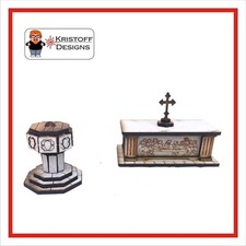 28mm ww2 Model church altar and font MDF Painted Furniture