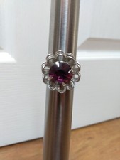 Vintage Sarah Coventry Ring Silver Tone Purple Stone Raised Flower Size M?