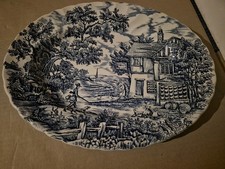 The Hunter Myott XL Oval Serving Plate Blue White Vintage English Tableware