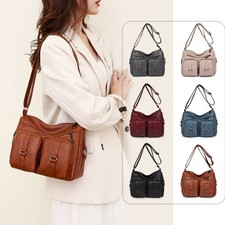 Women Ladies Messenger Shoulder Bag Soft Leather Crossbody Multi Pocket Handbag