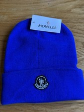 Moncler Unisex Beanie Hat In Blue with Black Logo One Size