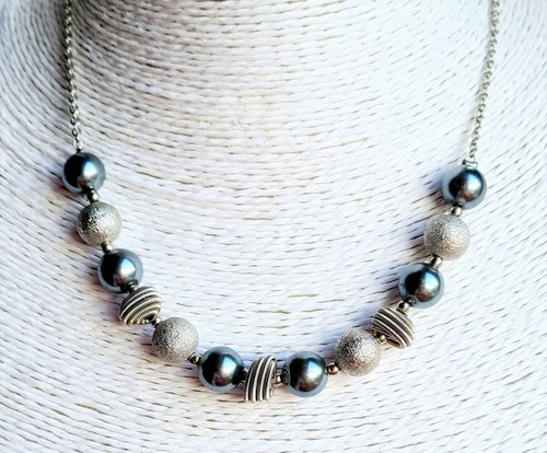 Silver toned beaded chain - silver,