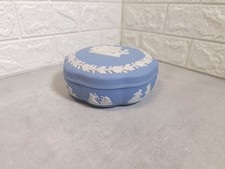 Wedgwood Blue Jasperware Round Scalloped Trinket Dresser Box Lid England