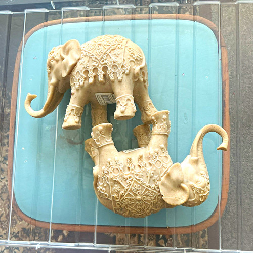 Pair beige resin elephant - of,