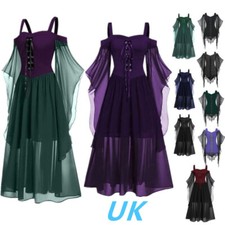 UK Womens Gothic Renaissance Medieval Dress Halloween Witch Cosplay Costumes  