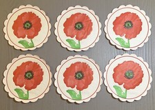 6  UNUSED VINTAGE PAPER COCKTAIL DRINKS COASTERS RED POPPY POPPIES DESIGN