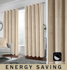 Cream Velvet 100% Blackout Pair of Curtains Eyelet Top - 90x108 inch (229x274cm)