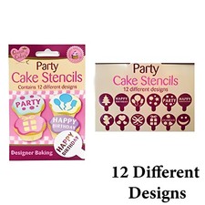 PARTY CAKE STENCILS SMALL CUPCAKE TOPPERS 12 DESIGNS BAKING CRAFT TOOL