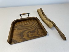 VINTAGE WOODEN BUTLER TABLE CRUMB TRAY with CURVED BRUSH