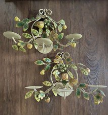 Vintage Italian flower fruit candelabra wall sconces pair of 2 MCM era shabby