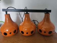 Mid-century Dangle Pendant Lights 1970s Funky Orange West German Or Dutch