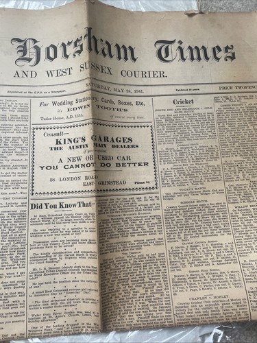 Old newspaper 1941 the - old, horsham