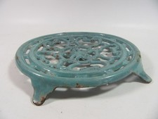 Vintage Cast Iron / Enameled Blue  French Trivet ( Scrolls) Shabby