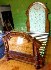 Good Gothic Huge Victorian Satin Walnut Carved Standard Double Bed Frame 1850