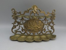 Antique Brass Pipe Rack / Stand Fox & Hound with Scrolling Foliate Detail