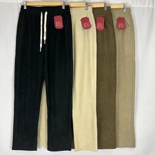 Womens Soft Fine Corduroy Open Hem Velour Joggers Elasticated Waist Trousers UK
