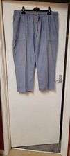 Cotton Traders Ladies Elastic Waist Cropped Blue Cotton Trousers Size 2XL