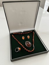 Amber Vintage Necklace, Earings, Brooch & Ring Set - Good Condition Worn Twice