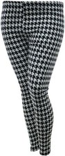 Ladies New Houndstooth Dogtooth Black & White Stretch Leggings Girls Womens Plus