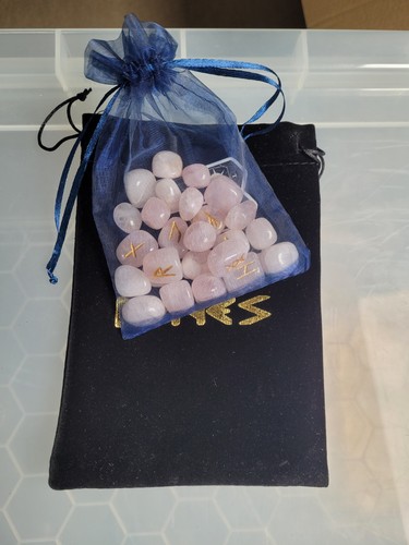 Rose quartz rune stone set - stone, in
