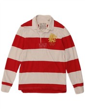 JACK WILLS Mens Graphic Long Sleeve Rugby Polo Shirt Small Red Striped AJ02