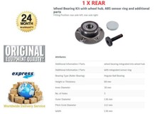 1x Rear Axle WHEEL BEARING for AUDI A3 1.4 TFSI 2014->on