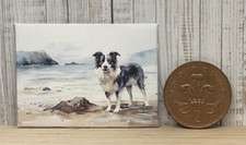 HANDMADE MINIATURE DOLLS HOUSE ACCESSORY CANVAS STYLE PRINT COLLIE ON BEACH