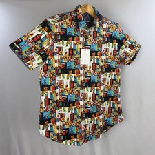 Robert Graham Button-Up Shirt Mens Medium Cubist Drink Art Bar Vibrant Flip Cuff