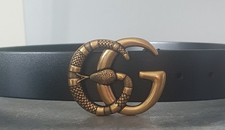 Authentic Gucci Belt with Double G Snake Buckle in Black Leather