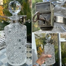 ?RARE ANTIQUE C1890 BETJEMANN PATENT LOCK Hobnail CUT GLASS Whisky Decanter KEY