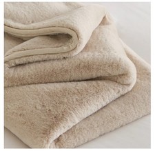 Branded Faux Fur Throw Beige Soft Home Decor 140x200CM