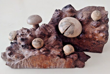 VINTAGE WOODEN LOG / MUSHROOMS SCULPTURE