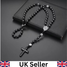 High Quality Gunmetal Grey & Black Rosary Beads with St Benedict Medal & Cross