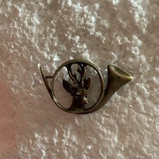 Stag with hunting horn wildlife brass coloured shaped metal lapel pin