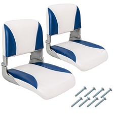 2 Pack Foldable Boat Chairs Low Back Captain Seats with Sponge Padding Blue