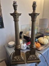 PAIR LARGE VALSAN CORITHIAN COLUMN BRASS TABLE LAMPS