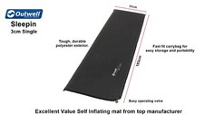 Outwell Self Inflating Single Sleepin Mat 3cm - Great value - Camping, Festivals