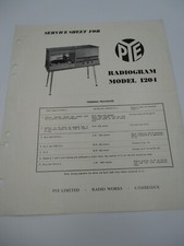 PYE Radiogram Model 1204 - Workshop Service Sheet - Vintage Retro 1970's?