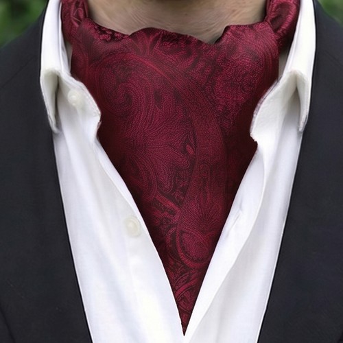 Burgundy red paisley ascot - red,