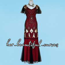 20s GATSBY STYLE SEQUINED BEADED MAXI OCCASION PARTY DRESS SIZE XXL FITS 16