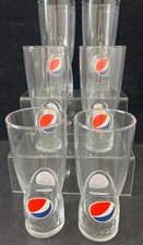 Set of 6 Pepsi Clear Logo Glasses Vintage Collectible Advertising - #1008